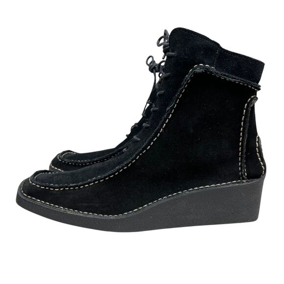 Gino Rossi Womens Wedge Ankle Boots Black Suede Moc Style Lace Up Size EUR 37 - Picture 3 of 10